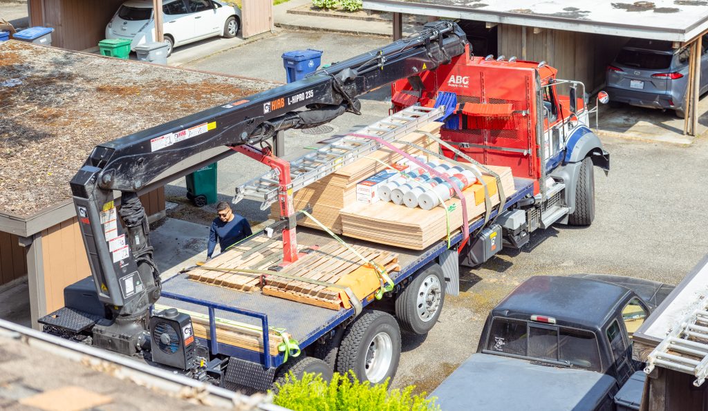 Delivery of roofing materials for roof replacement in Kirkland, WA